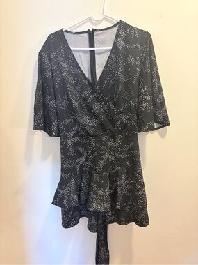 Women’s Black Printed Romper with Ruffle Hem